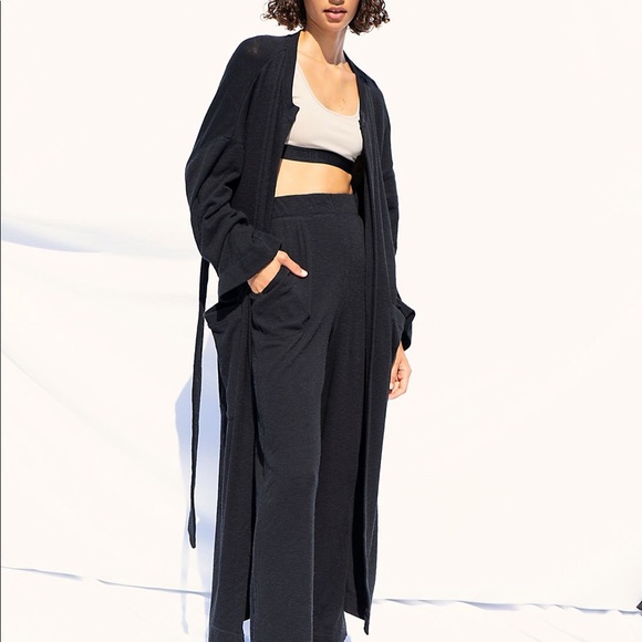 NEW FREE PEOPLE Black Knit 3pc Lounge Set Longline Cardigan, Sweater & Pants XS - Picture 7 of 13